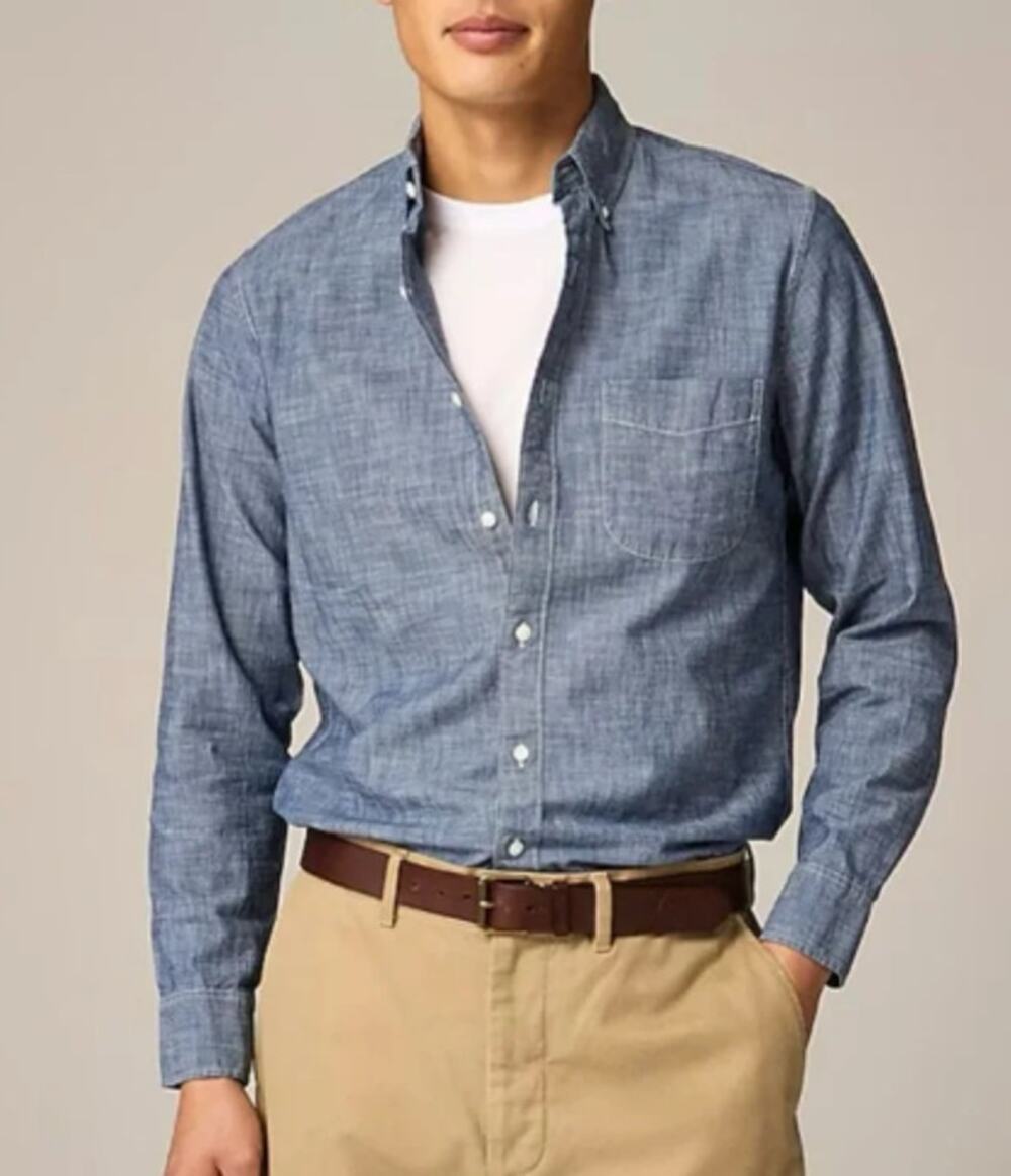 J.Crew Slim organic cotton chambray shirt in one-year wash NEW Large BE116